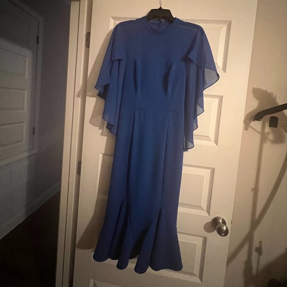 JS Collections Women's Stretch Crepe Cocktail Dress with Trumpet Skirt and Chiff - Picture 5 of 6